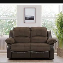 Lazzara Bianca 62.5 in. W Textured Plush Microfiber Rectangle Double Manual Reclining Loveseat in Chocolate