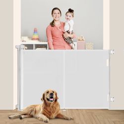 59 inch Retractable Baby Gates 42 inch Tall, Retractable Gate with Reinforced Strip Design to Prevent Crawling Through, 5 FT Retractable Dog Gate for 