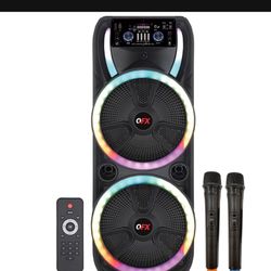 QFX Dual 15" Bluetooth rechargeable speaker with Two wireless Microphones  and LED lights 🎶🎶