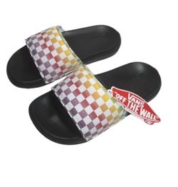 Vans Girl's Range Rainbow Check Multicolor Slip On Slide Sandals- Youth Sz 4 NWB
