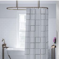 New Shower Curtain Liner Set 72"x72".Weighted Hem Shower Liner for Bathroom.12 White Hooks Included.Hotel Style,Bathroom Large Check Polyester Fabric 