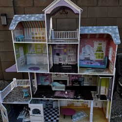 Large Wooden Dollhouse / Playhouse + Furniture — Great Condition! 