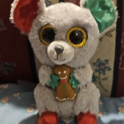 CHRISTMAS TY BEANIE B MAC" THE MOUSE PLUSH TOY APROX 6"INCHES PRE-OWNED