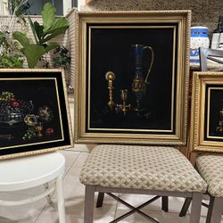 3 Vintage ( Impressionist) Oil Paintings On Velvet. 