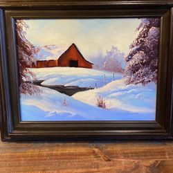 Vintage Winter Scene 1984, 21 X 18 Beautiful Oil Painting Signed