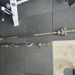 Olympic Barbell / EZ Bar with Clips - Good/Fair Condition - Both Take Olypic Weights