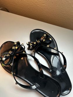 Cute black bow sandals with Gold spikes