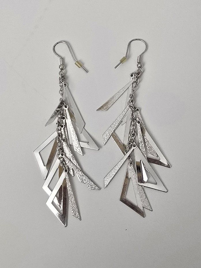 4" Silver Earrings Hanging Triangle And Pointed Multi-Strand Fashion Earrings