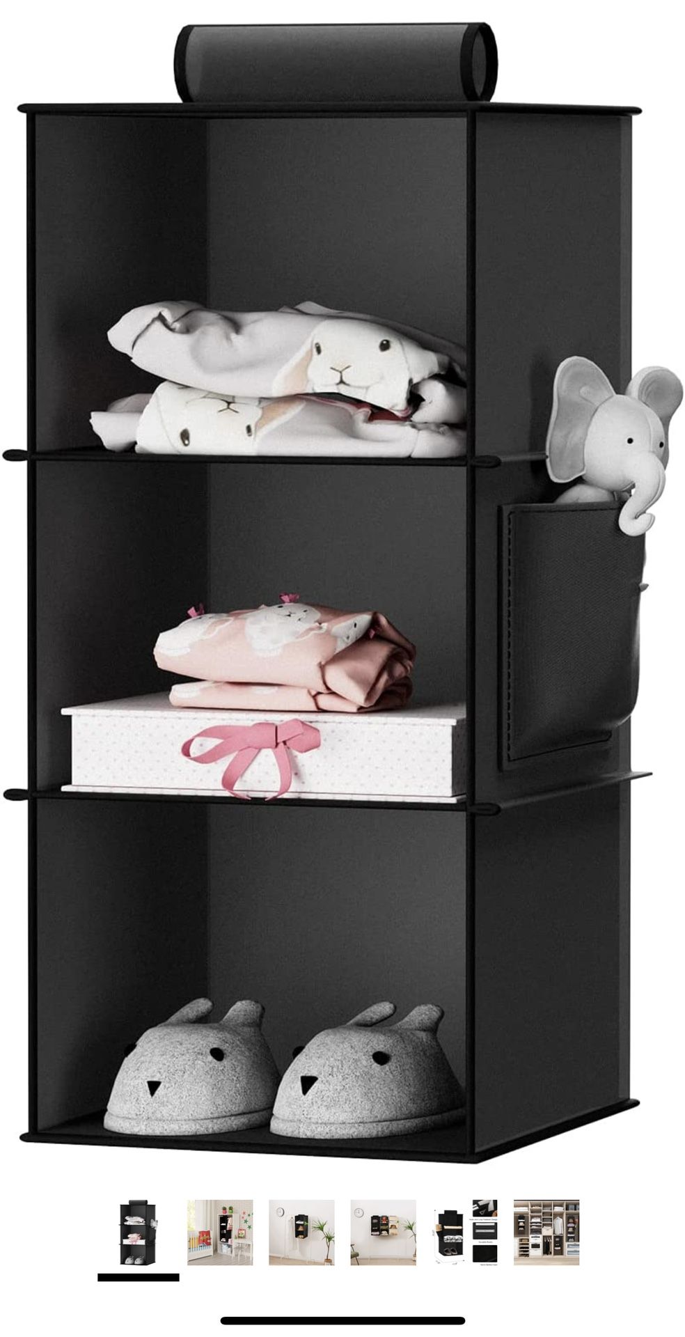 YOUDENOVA Hanging Closet Organizer, 3-Shelf Closet Hanging Storage Shelves, Black