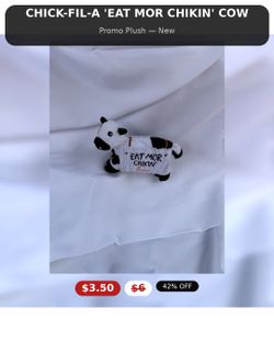 Chick-fil-A Eat Mor Chikin Cow Plush — Promo, New