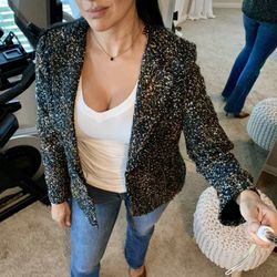 Karl Lagerfeld Paris Tweed Fringe Blazer Black Lagoon Multi Yellow Blue Women 10