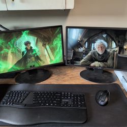 Computer Monitors, Pad, Keyboard And Mouse