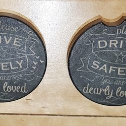 'Please Drive Safely' Green Stone Car Cup Coasters 