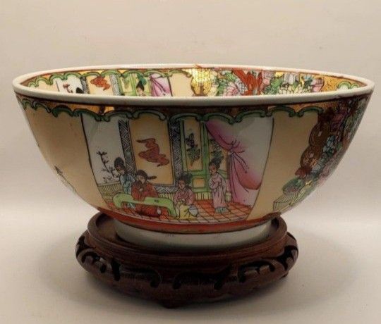 Chinese Famille Rose Medallion 5" H x 10" W- Decorated Bowl with Gold Highlights.