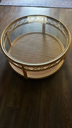 Round Rattan Glass Coffee Table