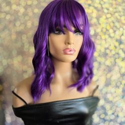 Purple Synthetic Hair With Bangs 12 "