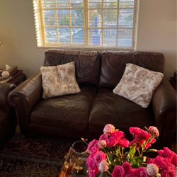 Genuine Leather Pottery Barn Sofa and Loveseat