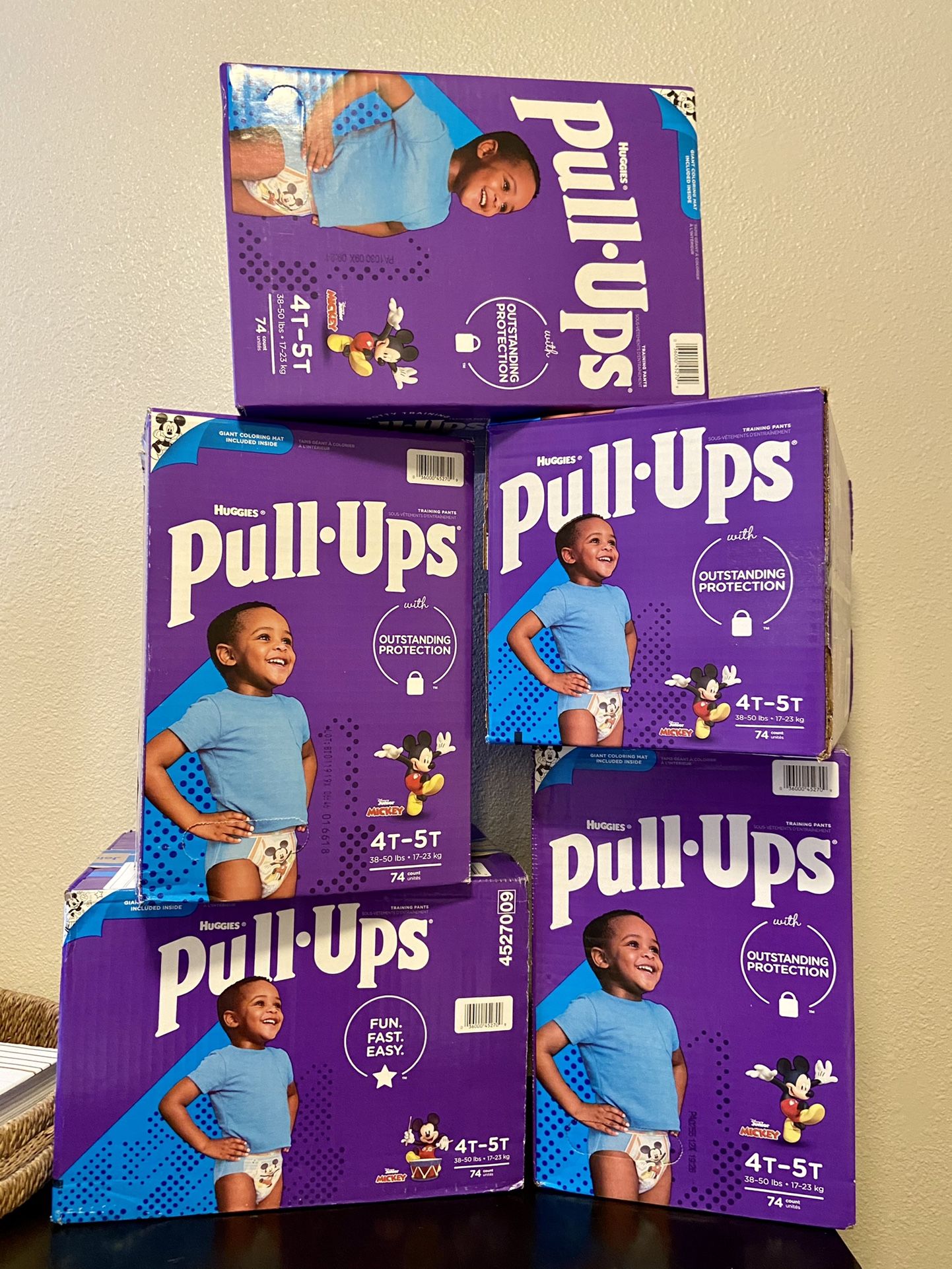 Huggies Pull-Ups, Size 4T-5T, 74 Count Each, 370 Diapers Total, $25 Per Box, Or 5 Boxes For Only $100