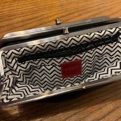 Hobo Black Leather Cross Stitch Hand Clutch Size Fold Purse