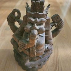 Ganesha Wooden Carved Statue Hindu Ganesh Elephant Figurine Sculpture Good Luck