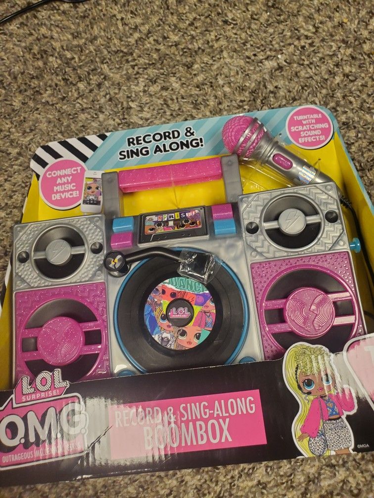 LOL Surprise OMG Remix Karaoke Machine Sing Along Boombox with Real Karaoke Microphone for Kids, Built in Music, Flashing Lights, Record, Turntable