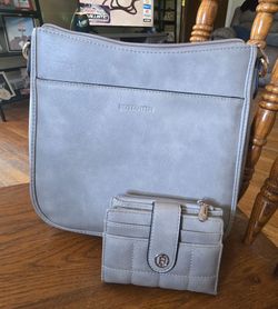 BOSTANTEN Gray Solid Crossbody Bag Zip Closure Adjustable Strap, Wallet