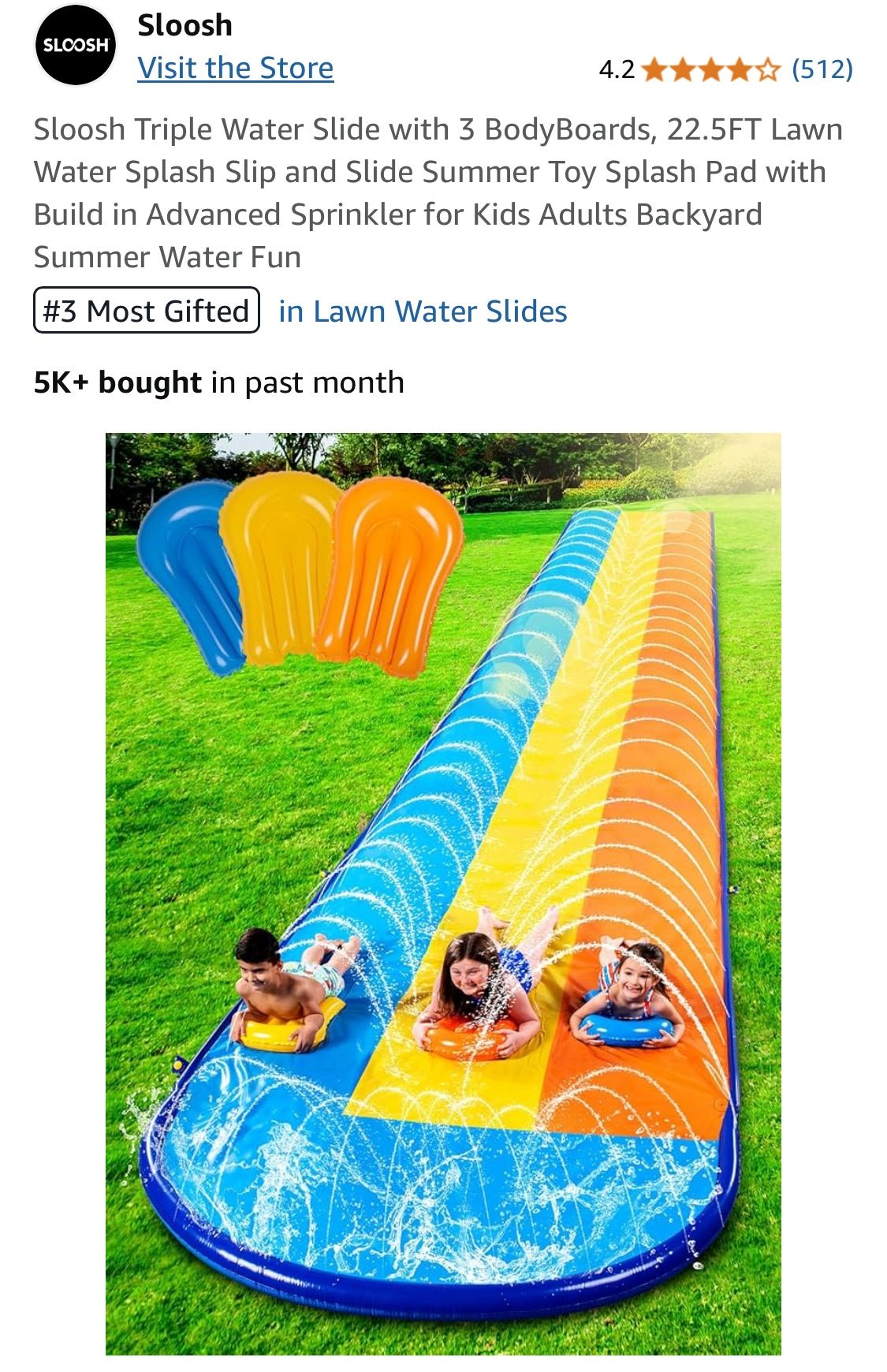 SLOOSH new triple waterslide W built-in sprinklers
