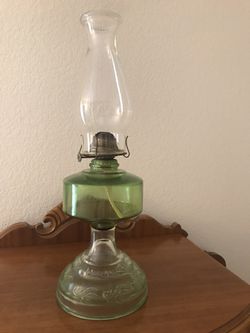 Antique Green Glass Oil Lamp