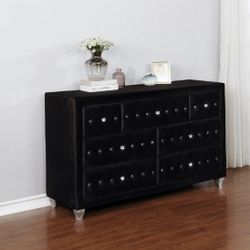 NEW BLACK DRESSER NEW IN BOX MIRROR NOT INCLUIDED ☎️ 1714586,2564 UPHOLSTERY; BLACK VELVET
