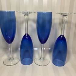 Vintage Cobalt Blue Champagne Flutes 