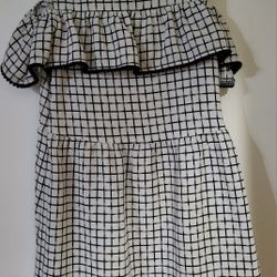 Wonder Nation Girl's Black&white Checkered Print Cold Shoulder Dress