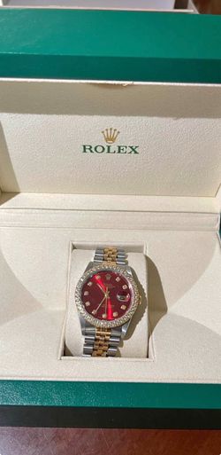 36mm Rolex Date Just, Red Ombré Dial, Diamond Bezel, 2toned jubilee, Unisex Watch