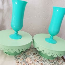 2  Metal  Cake Stands And 2 Plastic Vases 