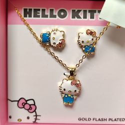 Hello Kitty Gold Plated Necklace and Earrings Set