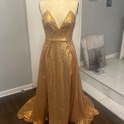 Gold sequin v-neck dress