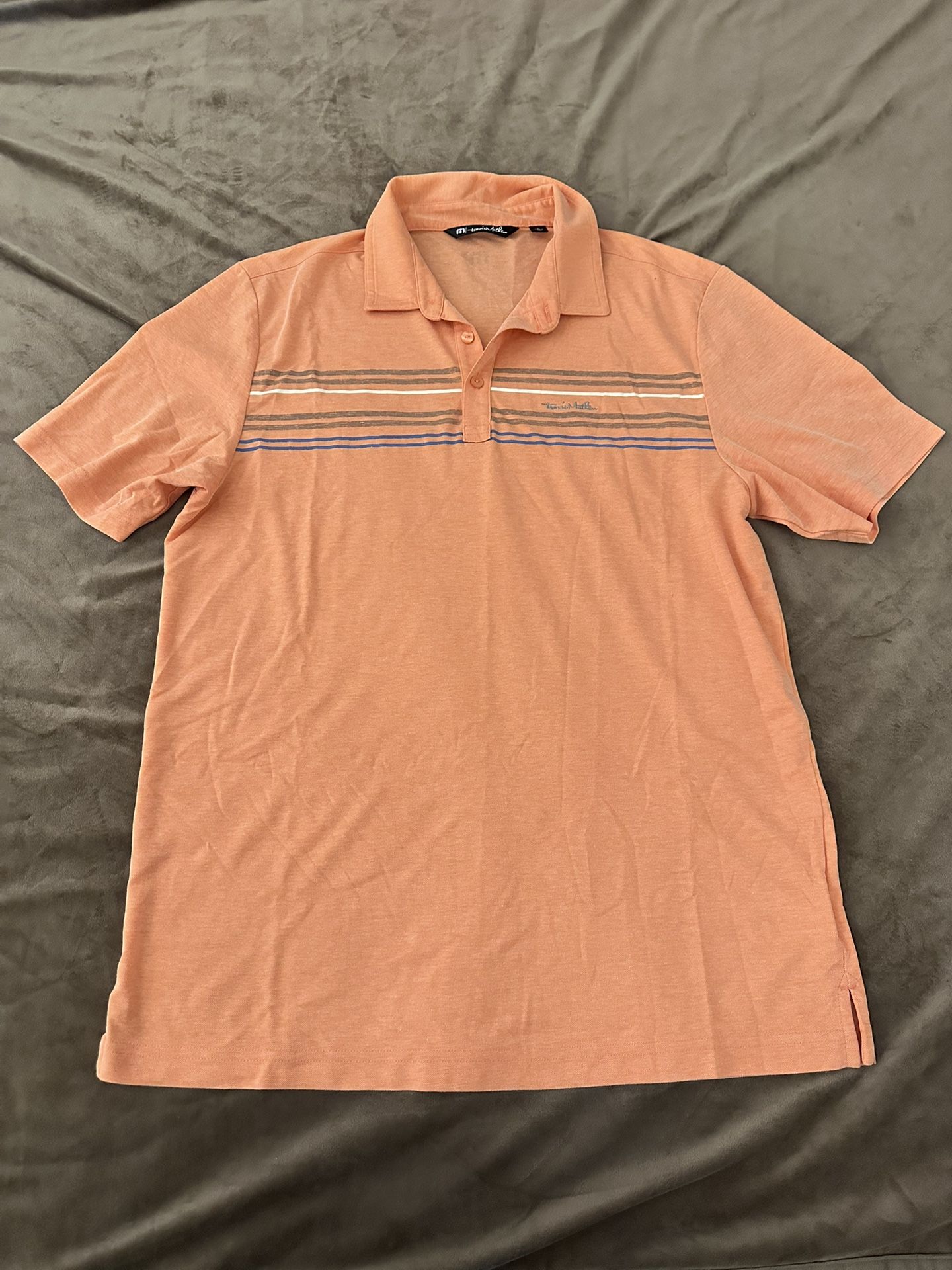 Travis Mathew Men's Size Large Salmon Gray White Stripe