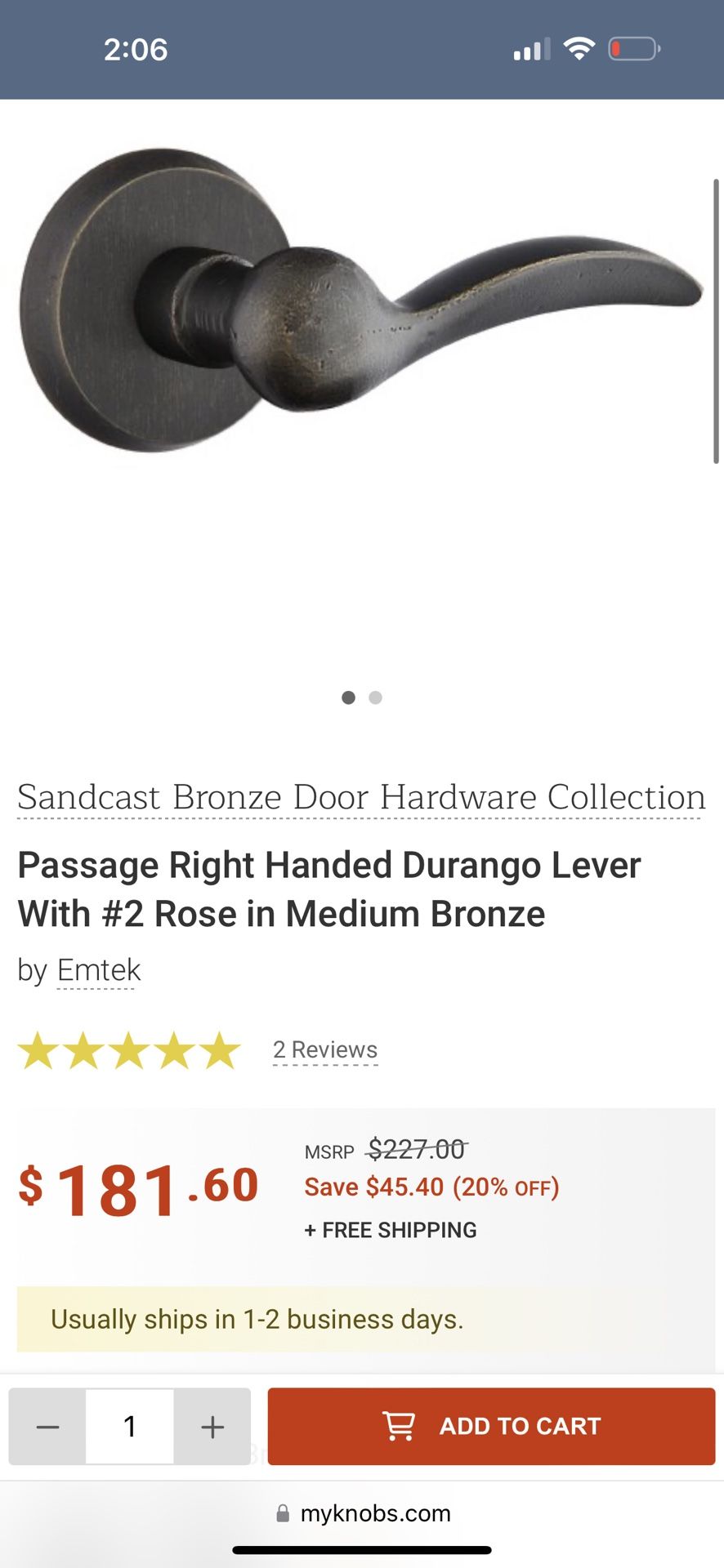 2 Emtek Bronze Door Handle Hardware