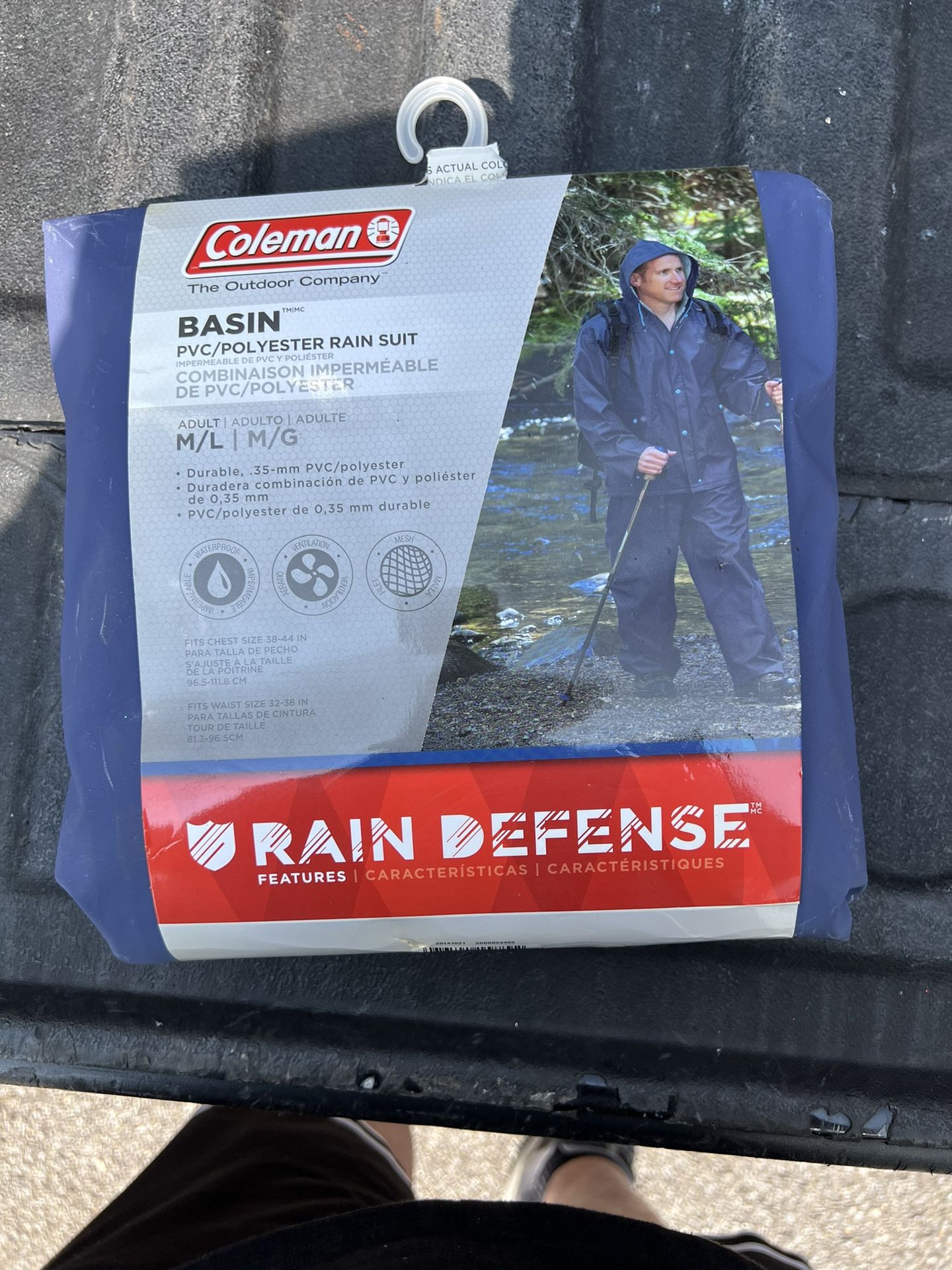 COLEMAN Durable Polyester Rain Suit W/Hoodie Medium / Large 2Pcs Pant & Jacket Coat BLUE
