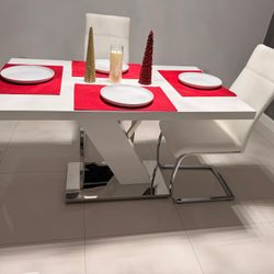 Mesa Comedor Y Sillas Modernas Blancas 