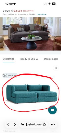 Joybird-Sebastian Daybed in Prime Peacock-Like New Condition