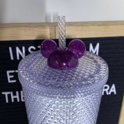 Dark Purple Glitter Mickey Straw Topper
