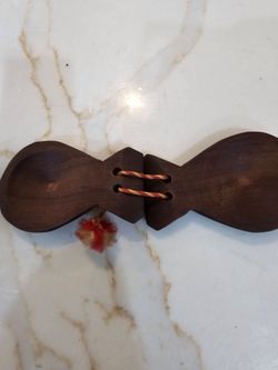 Vintage Hand Carved Wooden Castanet, Cuba Souvenir, Folk Art Percussion, Rustic Wooden Clapper