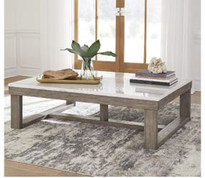 Marble Top Coffee Table with Wood Base