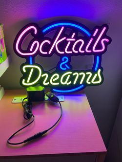 Cocktails & Dreams Neon Sign, Cocktail Signs, LED Bar Lights, Bar Neon, Cocktail Party Neon Signs