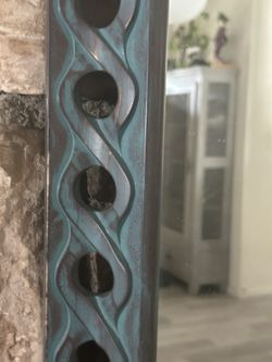 42”x30” Mirror Turquoise Carved Wood Frame Boho Home Decor