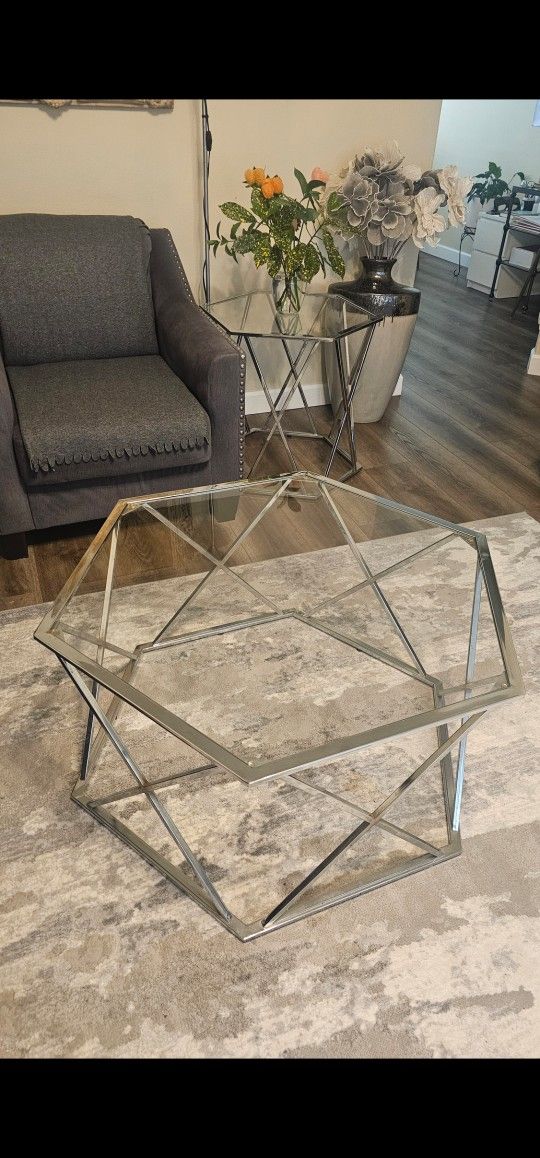 Glass Coffee table & 2 glass side tables
