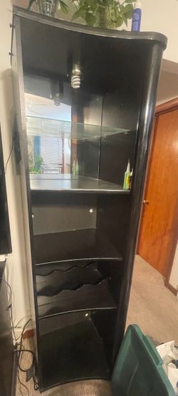 Black cabinets/bookcase/tv entertainment