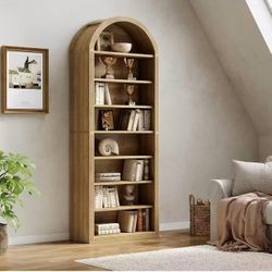 J0449 8-Tier Bookcase, 78.7" Tall Bookshelf with Arched Top, Large Freestanding Wooden Open Bookcase Bookshelf, Modern Display Book Shelf for Living R