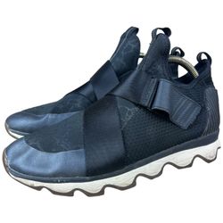 Sorel Kinetic Sneak Sneakers Slip On Cross Strap Black Women Sz 10.5 NL3374-010