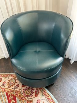 Blue Leather Barrel Swivel Accent Chair